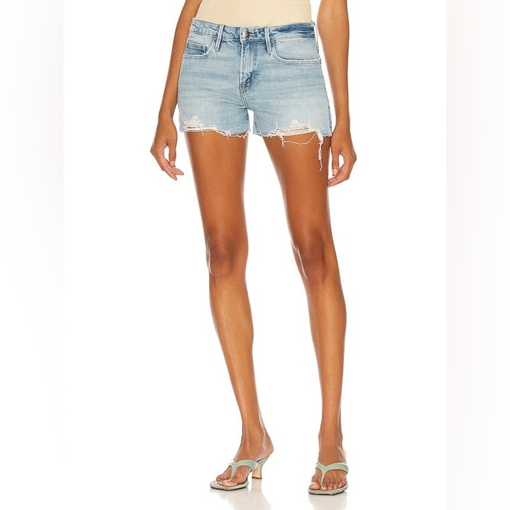 FRAME  Denim Le Grand Garcon Short Raw Fray Bathe Wash 24 NWT